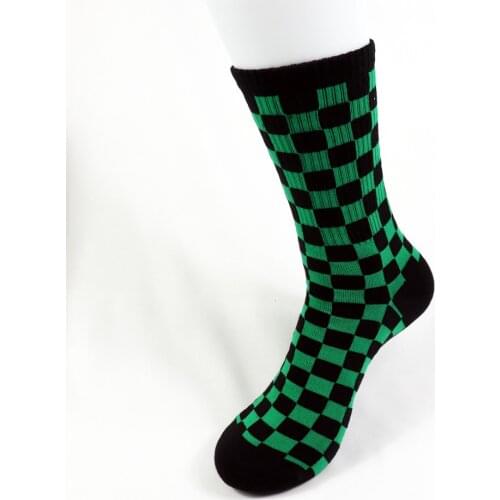 Japan Anime Demon Slayer Kamado Tanjirou Knitted Lattice Cotton Socks