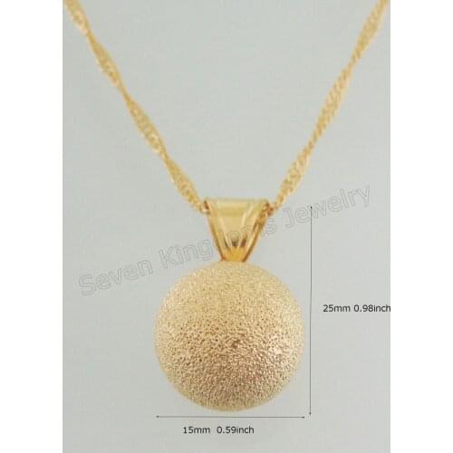 Order 10$ GET FREE SHIPPING/- YELLOW GOLD GP 18" WATER WAVE NECKLACE & SCRUB BALL DIAMETER 15mm 0.59" PENDANT HANGS 0.98"