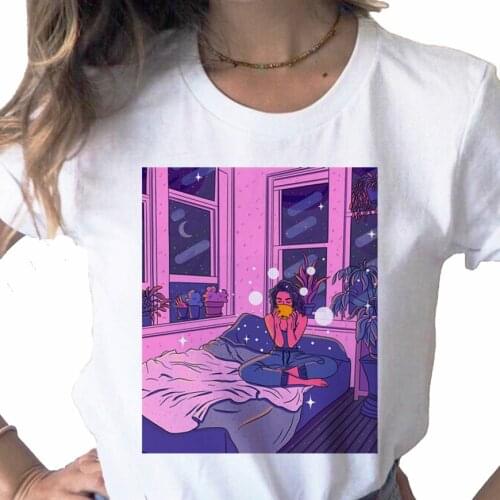 What is a happy planet Cartoon Goth Tops print ladies casual basics O-collar white shirt short sleeve ladies T-shirt,Drop Ship