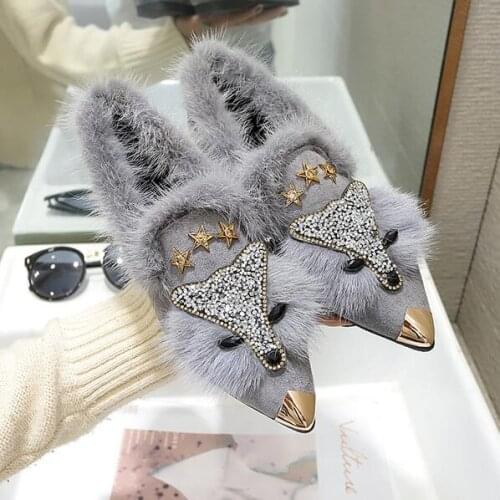 Autumn/winter real fur flat shoes 2020 women plus fluffy pointed toe flat shoes womens shoes outdoor leisure wild flat shoes MS
