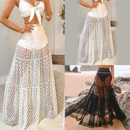 Women Bikini High Waist Swimsuit Mesh Stitching Skirt With Wave Point Pleated Rubber Band Beach Dress Swimwear With Cover Up