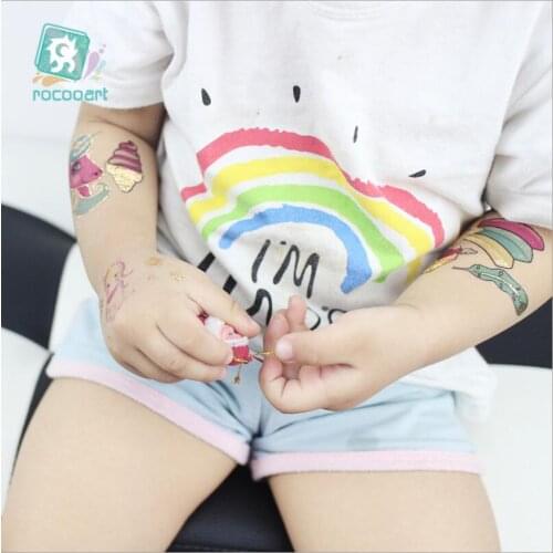 1pc temporary tattoo sticker gold unicorn tattoo horse rainbow glitter tattoo kids children set tatoo for girls stickers T1836