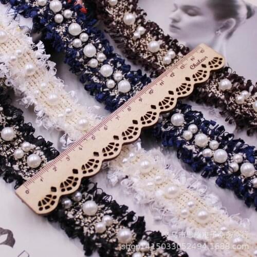 1 yards Pearl Beaded Lace Ribbon Embroidered Trim Fabric DIY Craft Clothing Headwear Sewing Supply