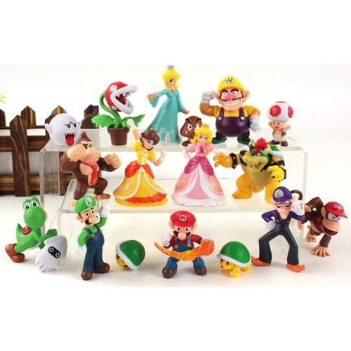 2-6cm 18pcs/Lot Super Mario Yoshi Koopa Wario Peach Princess Ghost Toad Corpse Flower Goomba PVC Action Figure Toys Model Dolls