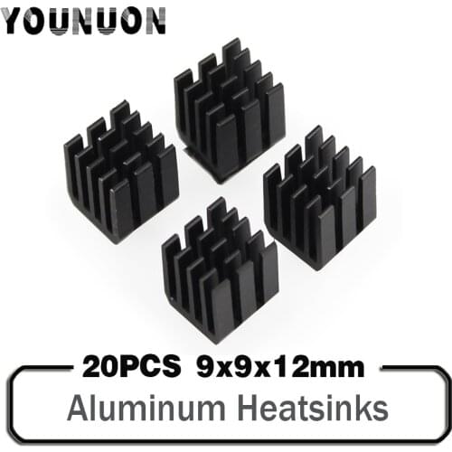 20Pcs YOUNUON 9x9x12mm Black Aluminum Heatsink for Chip CPU GPU VGA RAM LED IC Radiator Black Mos Heat sink