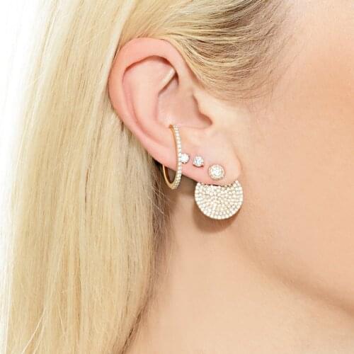 2019 Delicate Ear Cuff micro pave cz circle cuff two way used fashion tiny simple No Piercing rainbow CZ Earrings women jewelry