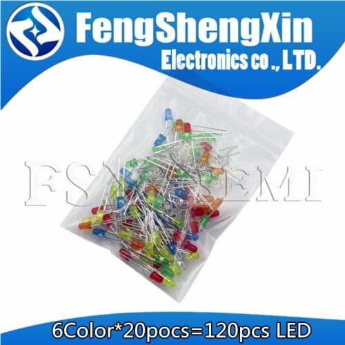 6color X20pcs=120pcs 3mm 5mm F5 F3 LED Light Assorted Kit DIY LEDs Set White Yellow Red Green Blue Orange