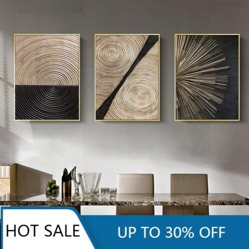 Abstract Retro Black Gold Wood Wall Art Canvas Painting Posters Prints Tree Ring Radial Lines Nordic Wall Decor Home Decor