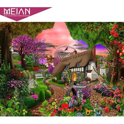 2020 MEIAN "Garden House" 5D DIY Diamond Painting Full Round Drill Embroidery Cross Stitch gift Home Decor