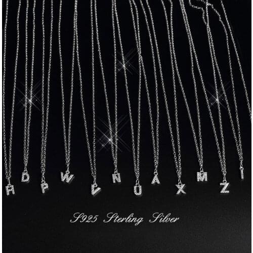ANENJERY 925 Sterling Silver Zircon A~Z Initial Letters Pendants Necklaces For Women Name Necklaces S-N364
