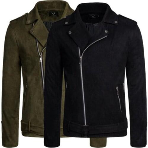 Deerskin velvet jacket mens oblique zipper motorcycle clothing winter American casual plus size youth suede epaulette coats