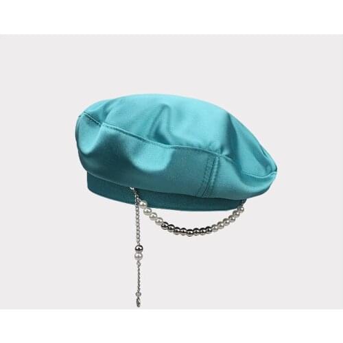 Luxury pearl metal Beret Patent Leather Beret womens winter hat French Hat 2021 New Arrival Ladies retro Solid Cap Beret Hat