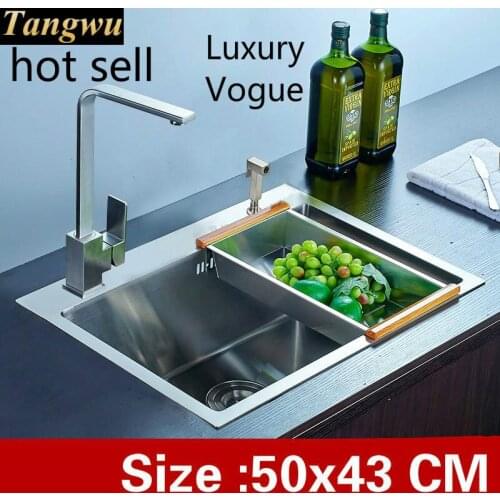 Free shipping Apartment mini kitchen manual sink single trough do the dishes 304 stainless steel vogue hot sell 50x43 CM