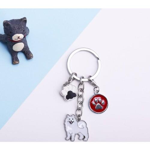 DIY Welsh Corgi Samoyed Key Chain Dogs Key Ring Jewelry Women Dog Feet Pendant Bones Tags Charm Lovers Dog Best Friends Gift
