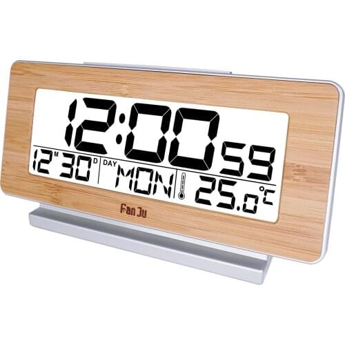 FanJu Digital Alarm Clock with Backlight LCD Time Calendar Week Temperature Alarm Clock with Snooze Electronic Clocks Desk clock
