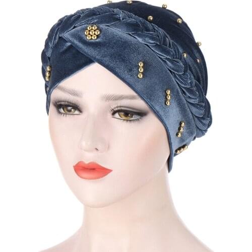 Imixlot Luxury Elegant Imitation Pearl Beaded Turban Cap Women Fashion Braid Wrap Stretch Chemo Hat Bandanas Accessories