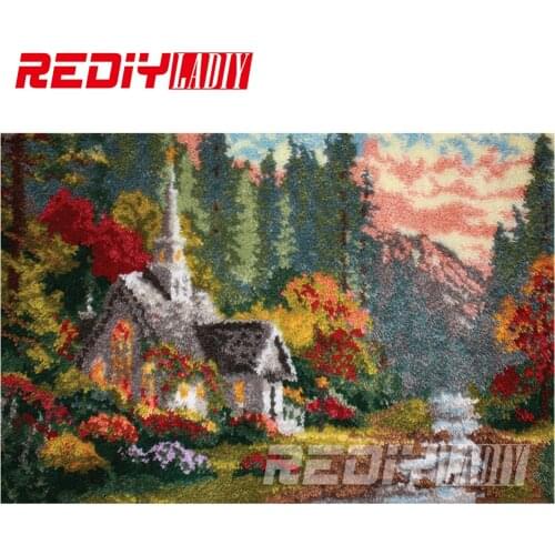 Latch Hook Rug Crocheting Tapestry Pre-printed Canvas Autumn Cottage Cushion Kits for Embroidery Home Carpet Diy Handicraft Gift