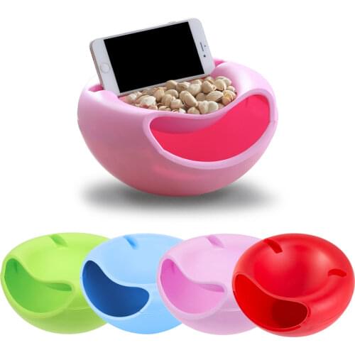 Creative Lazy Snack Bowl Plastic Double-Layer Snack Storage Box Bowl Fruit Bowl And Mobile Phone Bracket Chase Artifact 4Colors