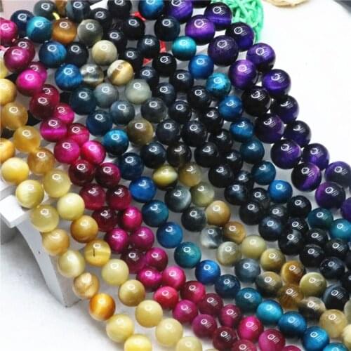 A+ Natural Stone Beads Green Blue Rose Mix Tiger Eye Round Loose Beads 4 6 8 10 12mm Fit DIY Beads For Jewelry Making factory