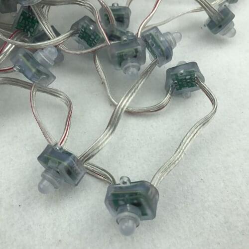 Square type 100pcs DC12V 12mm WS2811 led smart pixel node,with all clear wire(20AWG),IP68 rated; 4 inches(10cm) wire spacing