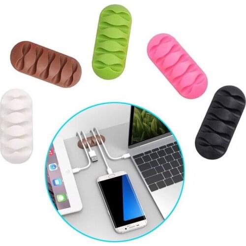 Multipurpose Desktop phone Cable Winder Earphone clip Charger Organizer Management Wire Cord fixer Silicone Holder 5 slot Strip