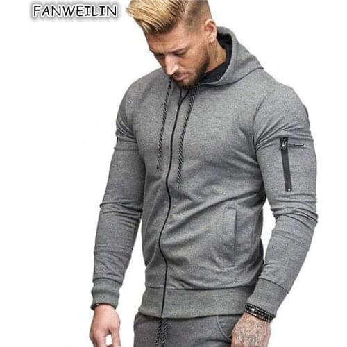 Fashion Mens Slim Sports Cardigan Hoodies 2021Autumn New Solid Color Zip Up Hoodie For Men Tracksuit Sweatshirt Techwear Haikyuu