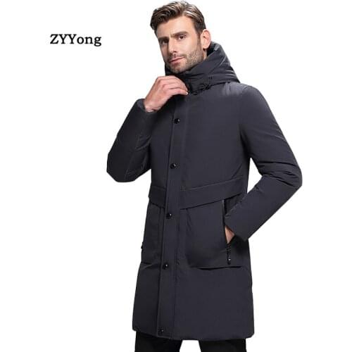 2020 New Winter Parka Coat Men Down Jacket Clothing Hooded Thicken Warm Business Long Black Gray Overcoat Clothes Outerwear