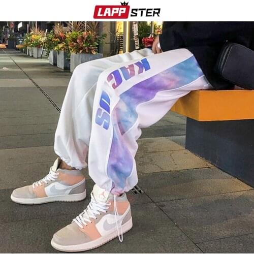 LAPPSTER Men Tie Dye Japanese Streetwear Joggers Pants 2021 Man Kpop Hip Hop Sweatpants Male Punk Baggy Side Striped Track Pants