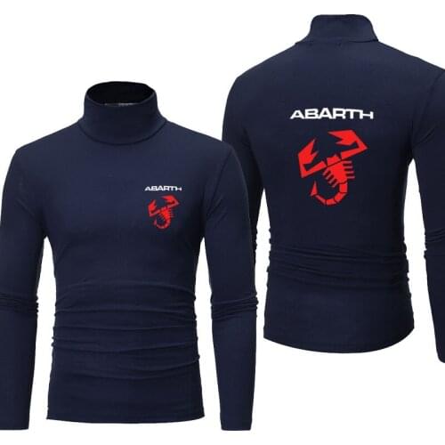 Mens autumn pullover clothes Abarth logo high-neck long-sleeved new Mens t-shirt Solid color lining Casual sports mens top