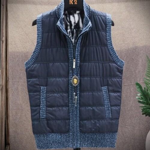 2021 Winter New Patchwork Men Knitted Vest Turn Down Collar Windproof Normal 5 Colors Sleeveless Cardigan Plus Size 3XL