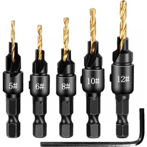HSS Drill Bit Countersink Wood Drill Bit Set Cordless Step Steel Thread Spiral Screw Metric Composite Tap Drill Bit Tap 5Pcs/set