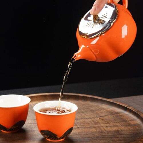 Manufacturer Direct Selling Persimmon Ruyi Travel Kungfu Tea Set Set Set One Pot Four Cups with Tea Cans Business Gifts