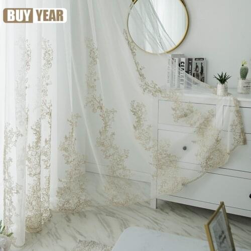 Luxury European Gold Cord Embroidered Tulle Curtain Beautiful French Lace Finished Sheer Drapes Curtain for Living Room Bedroom