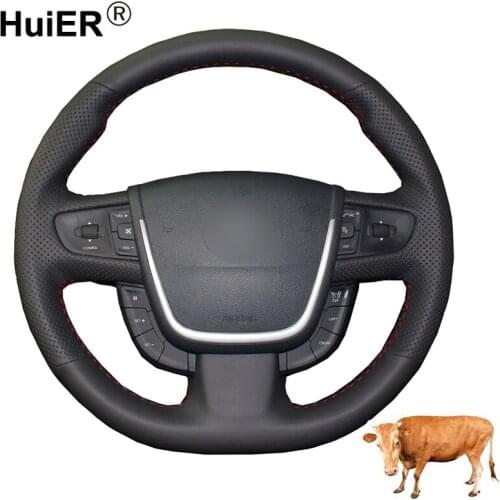 Hand Sewing Car Steering Wheel Cover Top Cow Leather Funda Volante Volant For Peugeot 508 2011-2016 2017 2018 508 SW 2011-2018