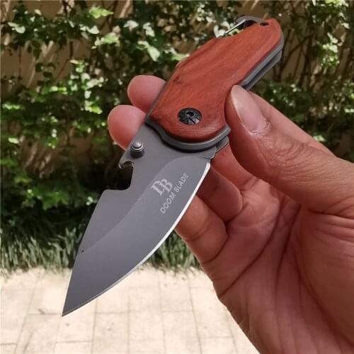 Folding Knife 7CR13MOV Blade Wood Handle Military Pocket Knives for Camping Hunting Survival Outdoor Activities Mens Gift