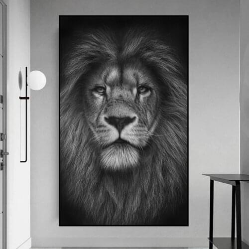 Modern Animal Art Black Wild Lion Canvas Paintings Wall Art Posters Prints Wall Pictures for Living Room Home Cuadros Decoration