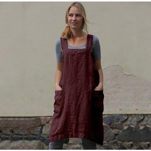 Medieval Washed Cotton Linen Kitchen Apron For Cooking Baking Flower Shop Ruffles Work Clean Apron For Woman Uniform Lady Dress