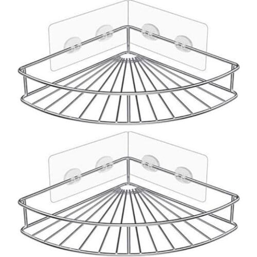 Storage Rack Non Perforated Suction Wall Shelf Stainless Steel Tripod Bathroom Storage Rack 2pcs Shelf