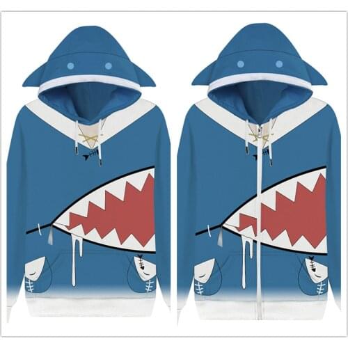 Fast Delivery Hololive English VTuber Gawr Gura Cosplay Hoodie Sweatshirt Men Women Streetwear Pullover Zip Up Jacket Coat Gift