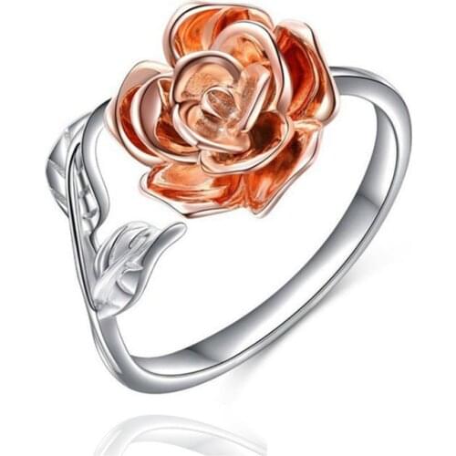 Ethnic Red Rose Rings Women Girl Vintage Bohemia Flower Leaves Resizable Open Finger Ring Party Wedding Jewelry Accessories Gift