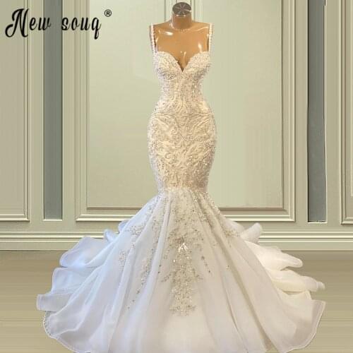 Gorgeous Mermaid Beaded Sweetheart Lace Wedding Dress 2021 African Crystals Beaded Bridal Dress For Women Vestido De Noiva
