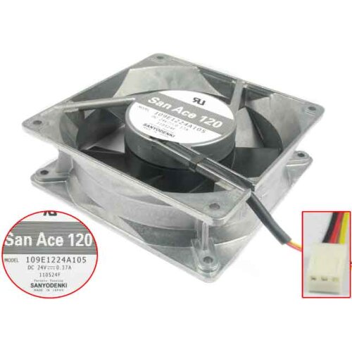 SANYO DENKI 109E1224A105 DC 24V 0.37A 120X120X38mm Server Cooling Fan