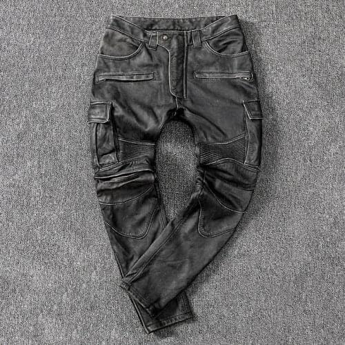 Vintage Mens Pants Real Cowhide Leather Pants Men Motorcycle Trousers Plus Size 5xl Spring Autumn 2021 Pantalon Cuir Pph3691