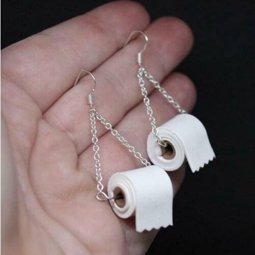 Roll Paper Dangle Drop Earrings Funny 3D Tissue Geometric Drop Earrings Creative Paper Towel Toilet Paper Earrings for women