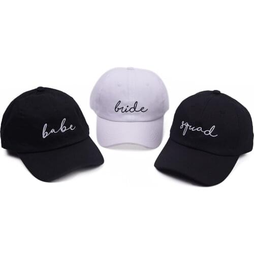 Woman Cap Summer Bachelorette Party Hats Bride Squad Dad Caps BABE Wedding Shower White Embroidered Baseball Cap for Bridal