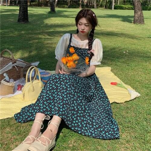 Woman Dress Floral Sling Dress Female Summer New Style Korean Style High Waist Thin A-line Mid-length Skirt