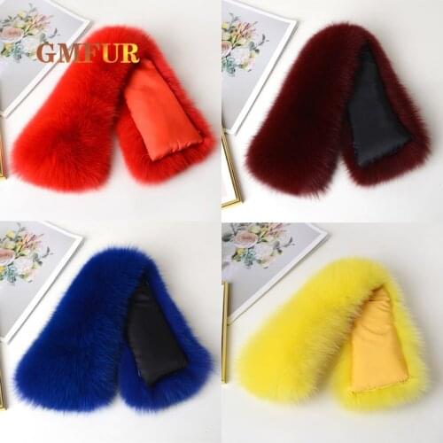 Women Collar Accessories Winter 100% Natural Fox Fur Square Neck Warm Scarf Luxury Brand Real Fox Fur Collar Women Shawl 50CM