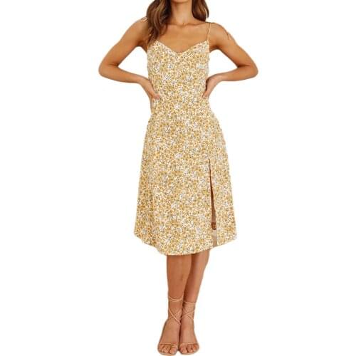 Womens Floral Dress, Flower Printing Spaghetti Straps V-collar Clothing for Female