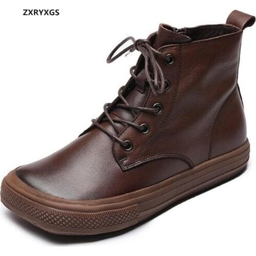 ZXRYXGS High Quality 100% Natural Genuine Leather Boots Sneakers Riding Boots Autumn 2021 New Fashion Trend Shoe Women Boots