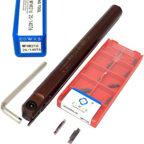 10PCS MGGN200 MP1125 Carbide Inserts +1PC MFHR216 25 140 T6 Grooving Turning Tool Holder CNC Cutting Tools For Stainless Steel